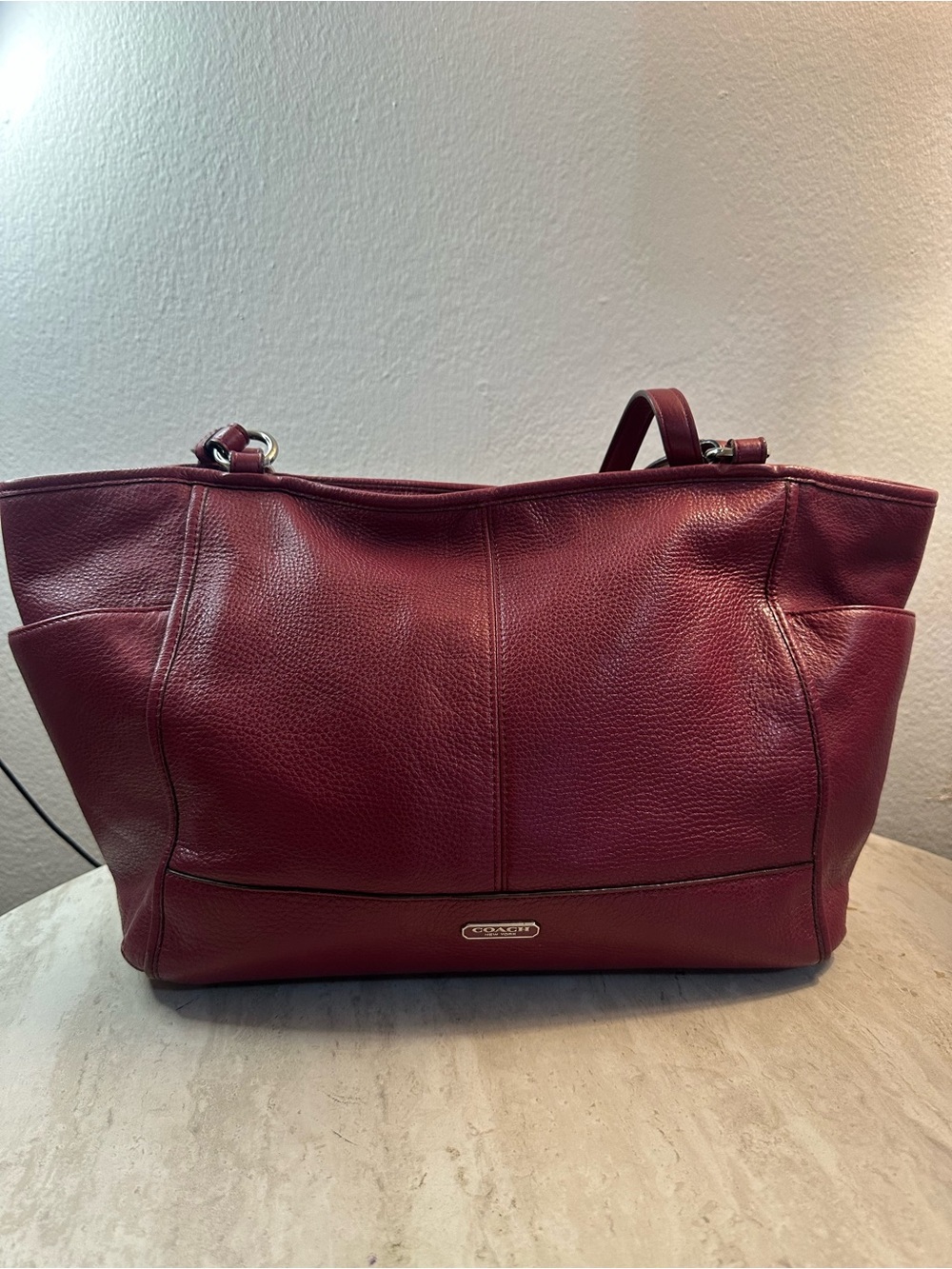 Coach Leather Tote Bag in Deep Burgundy - Women's Handbag